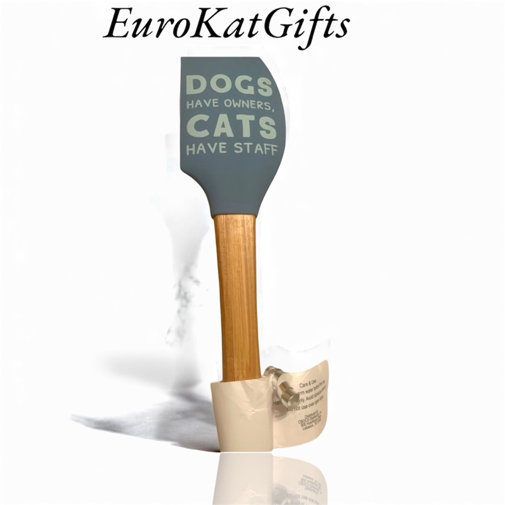 Blue Gray Silicone Kitchen Spatula Bowl mixer Scraper Bamboo Handle NEW NWT